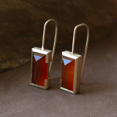 Rectangle earrings with carnelian