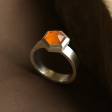 Hexagon ring with carnelian