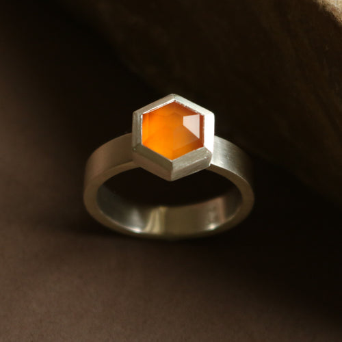 Hexagon ring with carnelian