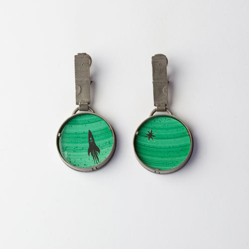 Green rocket earrings